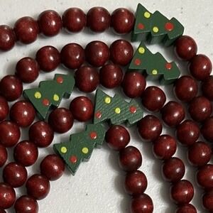 Christmas Wooden Bead Garland Holiday Rustic Farmhouse Fireplace Mantel Decor